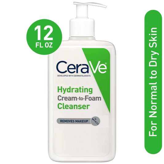 CeraVe Hydrating Cream-to-Foam Cleanser, Makeup Remover and Face Wash with Hyaluronic Acid, Fragrance Free, 12 fl oz